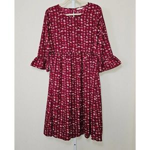 DRESSBERRY Women's Maroon Floral Print 3/4 Sleeve Midi Dress Sz XL